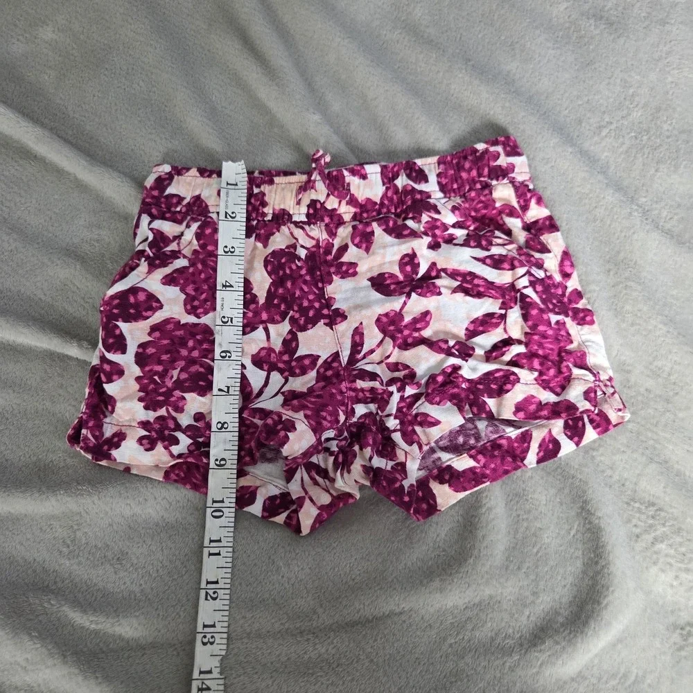 Old Navy Shorts Girls 6-7 Pink Floral Linen Blend Drawstring Waist Casual
